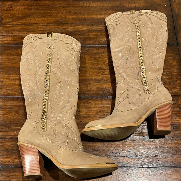 Jorge Bischoff Shoes - Tan Suede - leather  Embellished Women's Boots from Brazil size 9